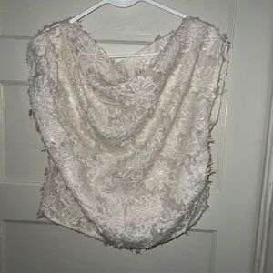 Women's Ivory Lace Drape Neck Top